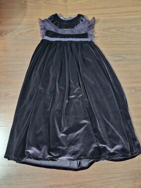 Just Couture Girls Velvet Lace Trim Formal Dress in Deep Purple